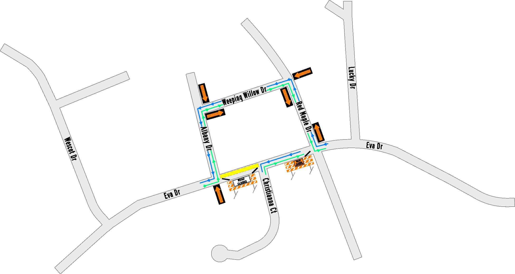 Map depicting road closure
